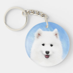 Samoyed Puppy Malerei - Niedliche Original Dog Art Schlüsselanhänger