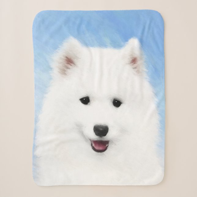 Samoyed Puppy Malerei - Niedliche Original Dog Art Sherpadecke (Vorderseite)