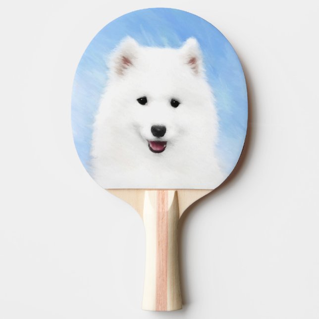 Samoyed Puppy Malerei - Niedliche Original Dog Art Tischtennis Schläger (Vorderseite)