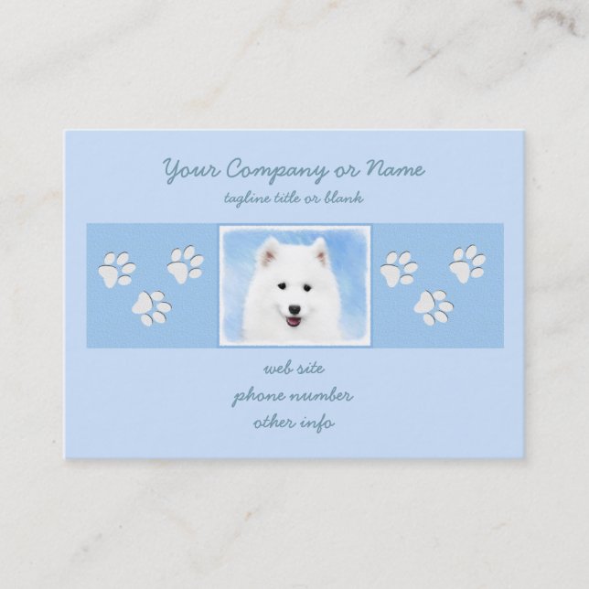 Samoyed Puppy Malerei - Niedliche Original Dog Art Visitenkarte (Vorderseite)