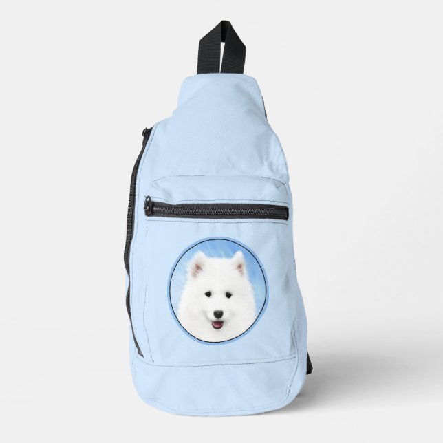 Samoyed Puppy Malerei White Niedlich Original Dog  Crossbody Bag (Vorderseite)