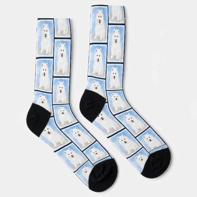 Samoyed Puppy Malerei White Niedlich Original Dog  Socken (Rechts)
