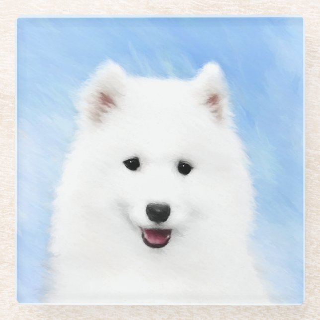 Samoyed Puppy Painting - Cute Original Dog Art Glasuntersetzer (Vorderseite)
