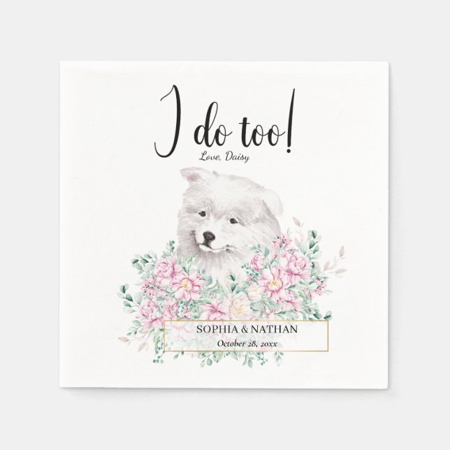 Samoyed Puppy Wedding Cocktail Napkins Serviette (Vorderseite)