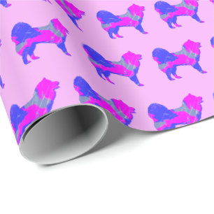 Samoyed Sammy Hund Silhouette Pink/Blue Pink Gesch Geschenkpapier