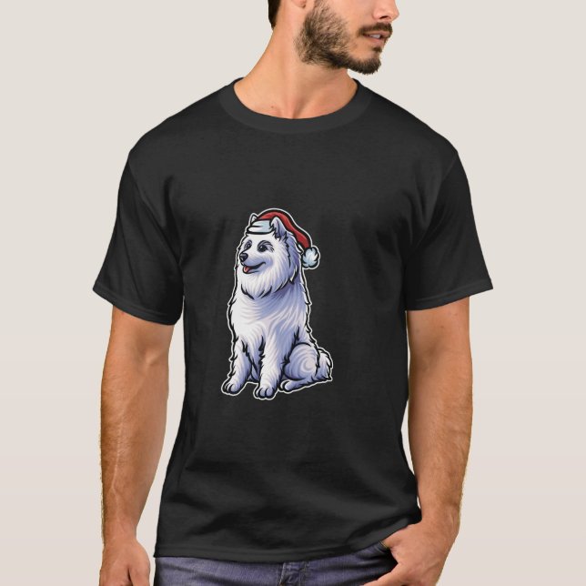 Samoyed Santa Claus Hat Frohe Weihnachts Dog X Mas T-Shirt (Vorderseite)