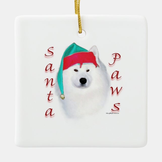 Samoyed Santa Paws Keramikornament (Vorderseite)