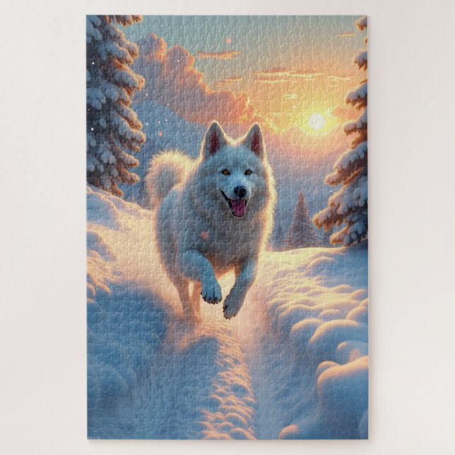 Samoyed Schneebrgen-Abenteuer Weihnachten (Vertikal)