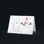 Samoyed & Snowman Feiertagskarte<br><div class="desc">Dieser Artikel hat mein Samoyed & Snowman Design darauf. Wunderschönes Ferien-Design, um als Geschenk zu geben oder für sich selbst behalten.</div>