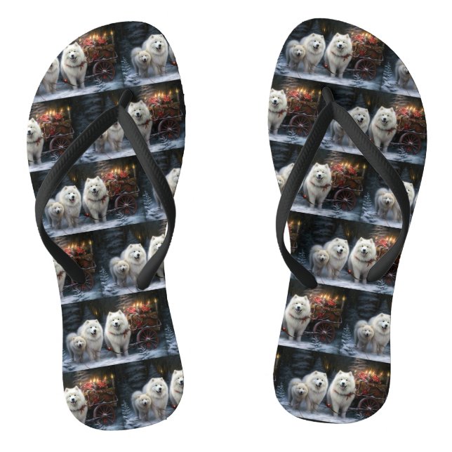 Samoyed Snowy Sleigh Weihnachtsdekor Flip Flops (Fußbett)
