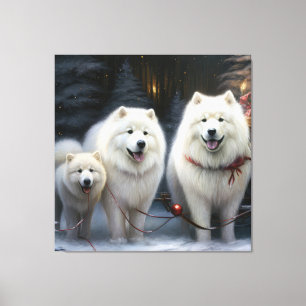 Samoyed Snowy Sleigh Weihnachtsdekor Leinwanddruck