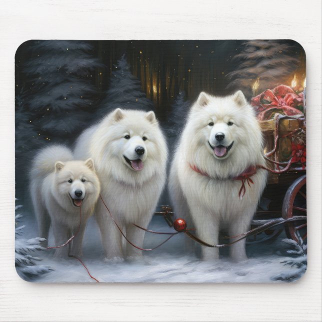 Samoyed Snowy Sleigh Weihnachtsdekor Mousepad (Vorne)