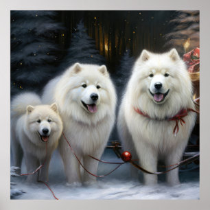 Samoyed Snowy Sleigh Weihnachtsdekor Poster
