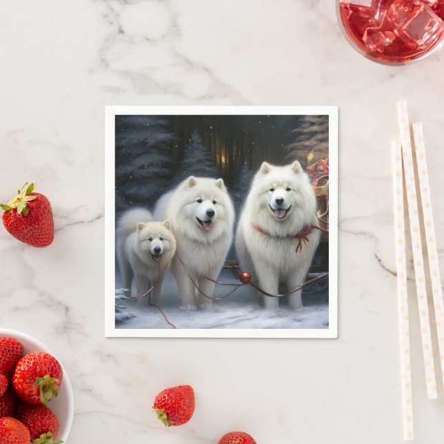 Samoyed Snowy Sleigh Weihnachtsdekor Serviette (Beispiel)