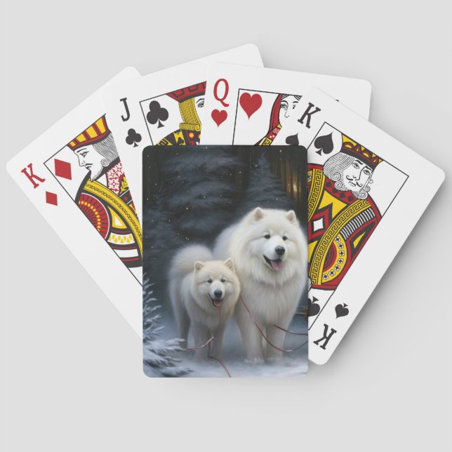 Samoyed Snowy Sleigh Weihnachtsdekor Spielkarten (Rückseite)