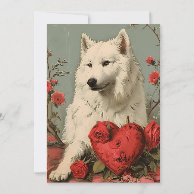 Samoyed Vintag Valentinstag Feiertagskarte (Vorderseite)