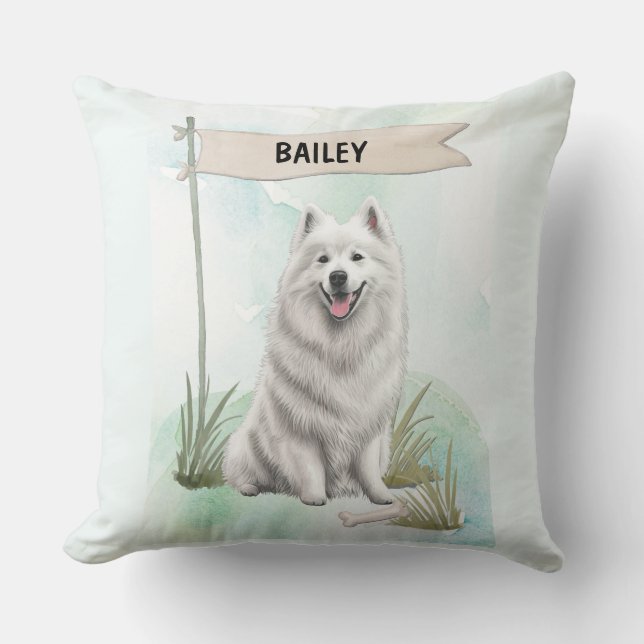 Samoyed Watercolor Personalized Dog Kissen (Vorderseite)