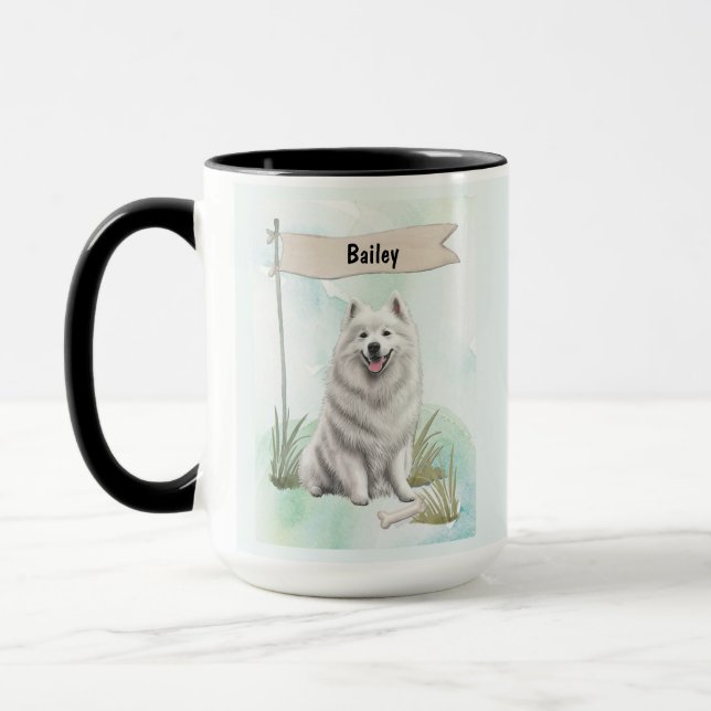 Samoyed Watercolor Personalized Dog Tasse (Links)