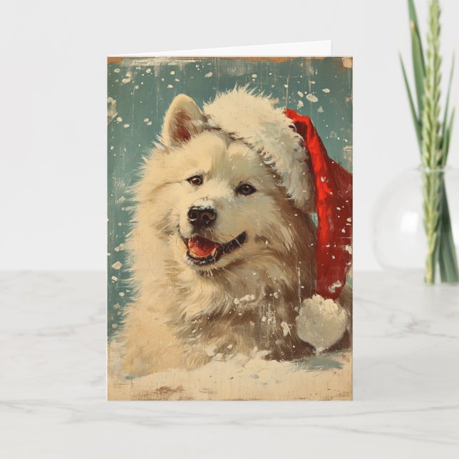 Samoyed Weihnachten Vintag personalisiert (Vorderseite)