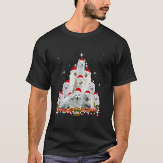 Samoyed Weihnachtsmannmütze Weihnachtsbaum Lichter T-Shirt