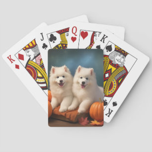 Samoyed Welpe Herbstfreude Kürbis Spielkarten