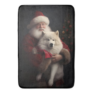 Samoyed with Santa Claus festliche Weihnachten Badematte