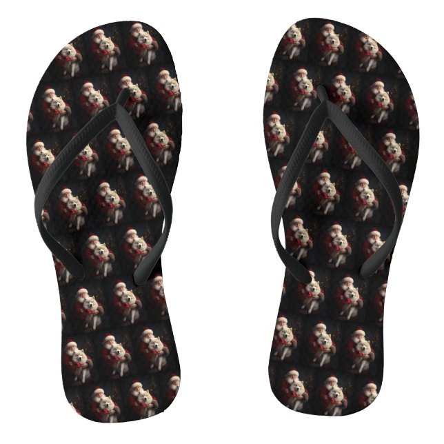 Samoyed with Santa Claus festliche Weihnachten Flip Flops (Fußbett)