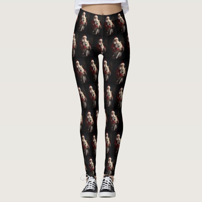 Samoyed with Santa Claus festliche Weihnachten Leggings (Vorderseite)