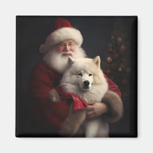 Samoyed with Santa Claus festliche Weihnachten Magnet