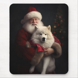 Samoyed with Santa Claus festliche Weihnachten Mousepad