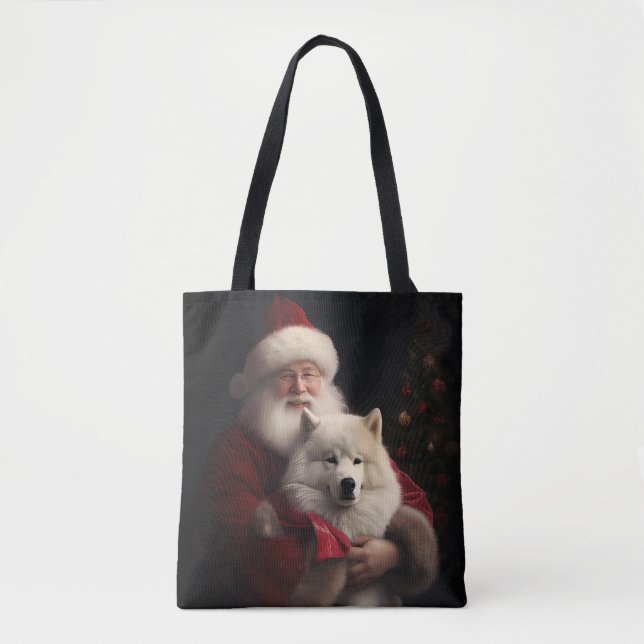 Samoyed with Santa Claus festliche Weihnachten Tasche (Vorderseite)