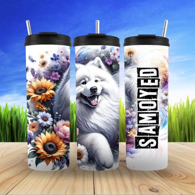 Samoyed's Fluffy Floral Burst Thermosbecher (Von Creator hochgeladen)
