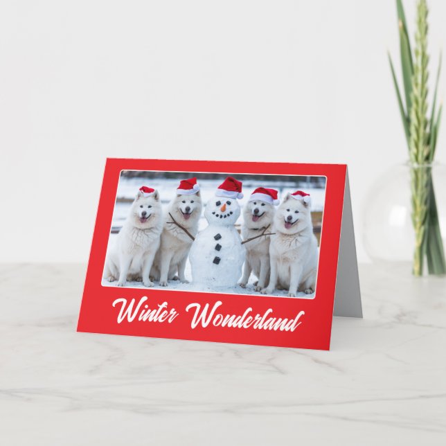 Samoyeds und Snowman Karte (Vorderseite)