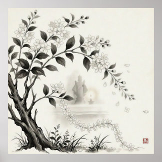Sampaguita — Philippinische Nationalblume Sumi-e Poster