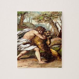 samson, das einen kleinen Löwe Puzzlespiel-Entwur