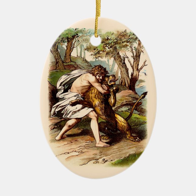 Samson und der Löwe Keramik Ornament (Vorne)