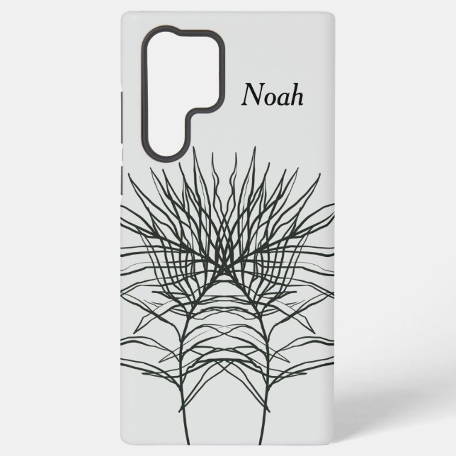 Samsung S22 Ultra Case Light Gray Leaf Lines Galaxy Hülle (Rückseite)