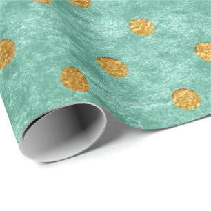 Samt-Polka-kleine goldene Punkt-aquamarines Aqua Geschenkpapier
