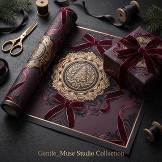 Samtband & Goldfiligran-Weihnachtsbaum Geschenkpapier