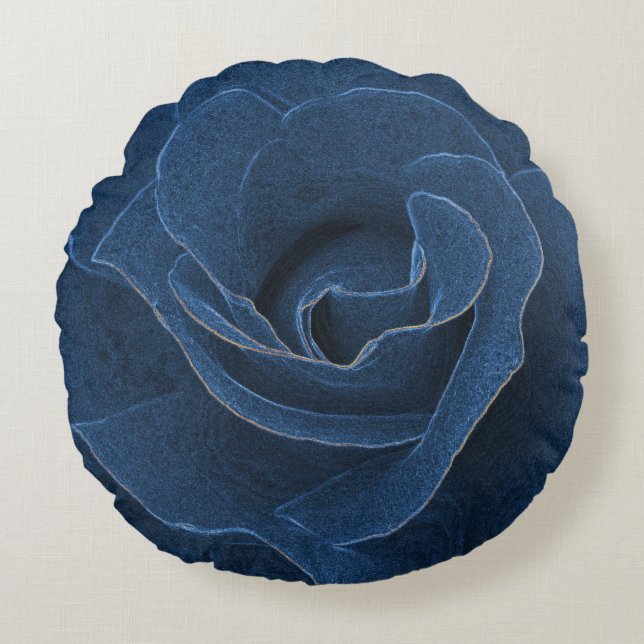 Samtblau-Rose Rundes Kissen (Vorderseite)