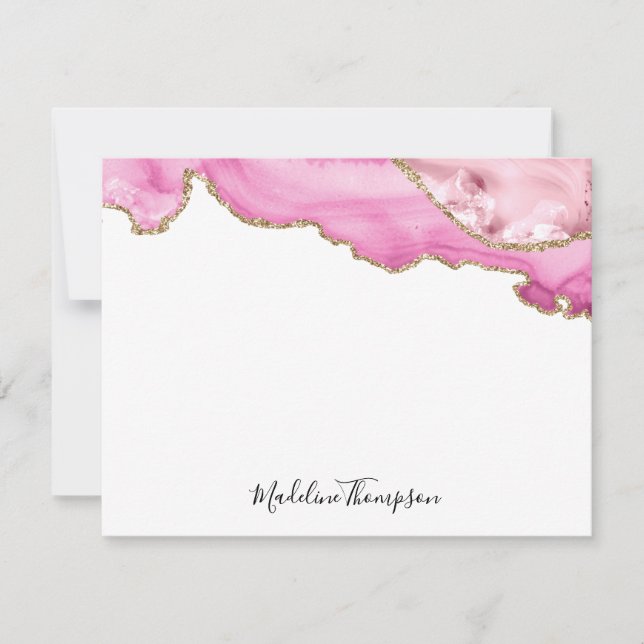 Samtene Pink Achat Geode Script Typografie Mitteilungskarte (Vorderseite)