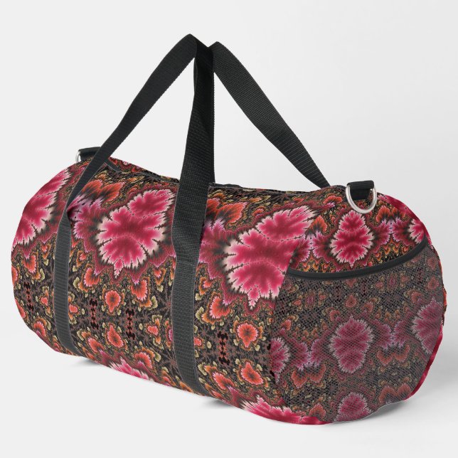Samtig weiches rosa Blumen-Look-Fraktal-Abstrakt Duffle Bag (Rechte Ecke)