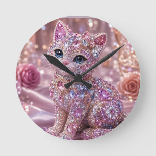 Samtige Katze Nacht Ästhetik Druck Runde Wanduhr
