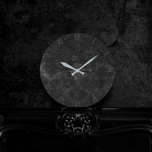 Samtiger Onyx-Damask Schwarzer Vampy-Grunge-Baro Runde Wanduhr