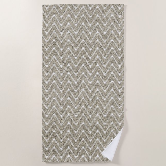 Samtiger Sandbrauner Kleiner Chevron-Muster Strandtuch (Vorderseite)