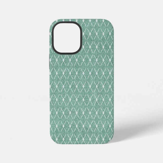 Samtiges Gittermuster in Mintgrün iPhone 12 Mini Hülle (Rückseite)