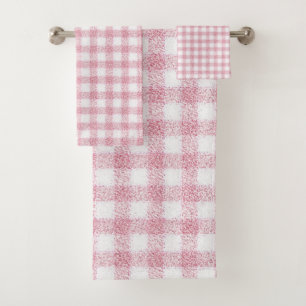 Samtiges Rosa-Weiß-Gingham-Charm Badhandtuch Set