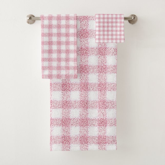 Samtiges Rosa-Weiß-Gingham-Charm Badhandtuch Set (Insitu)