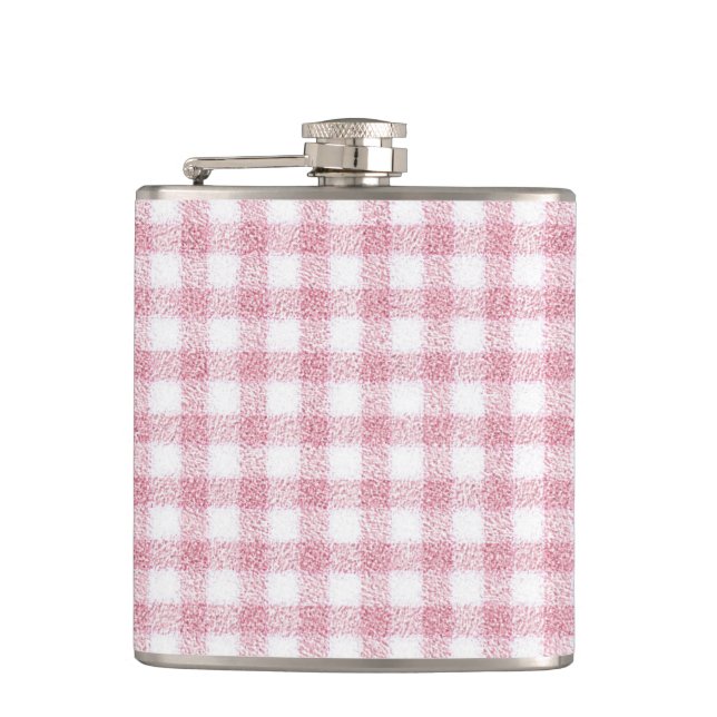 Samtiges Rosa-Weiß-Gingham-Charm Flachmann (Vorderseite)