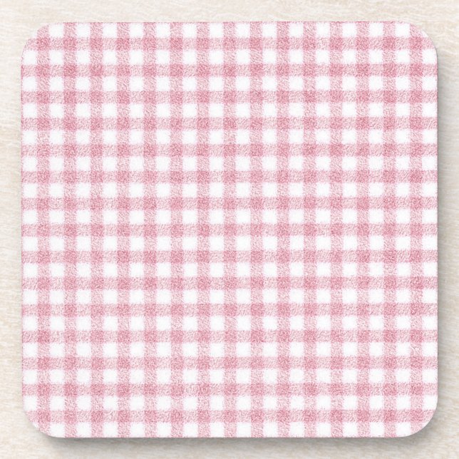 Samtiges Rosa-Weiß-Gingham-Charm Getränkeuntersetzer (Vorderseite)